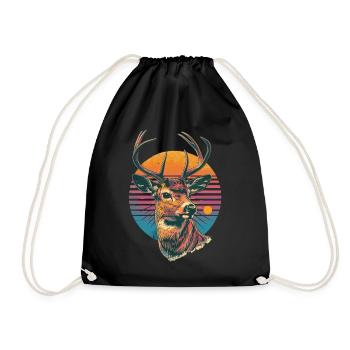 Retro 80s Neon Cool Deer Animal Vintage Reindeer - Drawstring Bag - black - Front