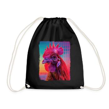 Funny Retro 80s Neon Pink Cool Chicken Bird Sunset - Drawstring Bag - black - Front