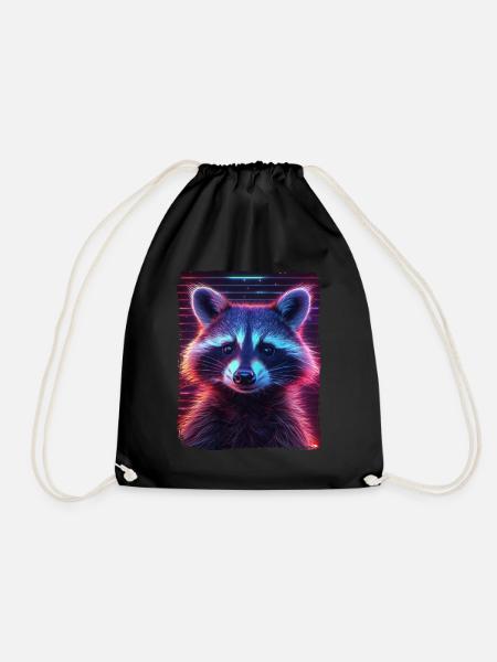 Retro 80er Jahre Neon Pink Cool Waschbär Tier Säugetier - Turnbeutel - Schwarz
