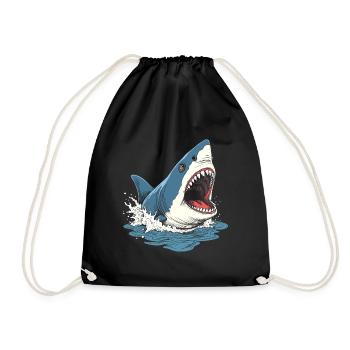 Ferocious Shark Splashing Out of Water - Drawstring Bag - black - Front