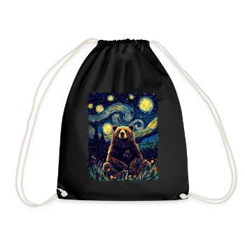 Grizzly Bear Animal Starry Night Sky Painting - Drawstring Bag - black - Front