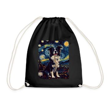 Border Collie Dog Animal Starry Night Sky Painting - Drawstring Bag - black - Front