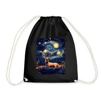 Cerf Animal Eli Nuit Étoilée Peinture Van Gogh - Sac de sport léger - noir - Devant