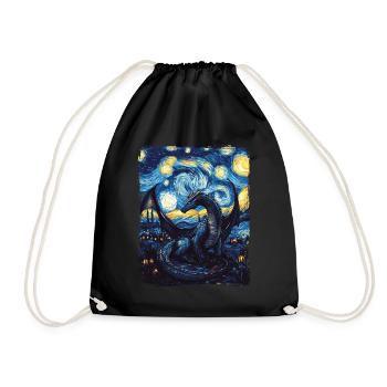 Dragon Starry Night Painting Van Gogh Magic Myth - Drawstring Bag - black - Front