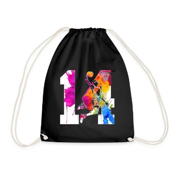 14TH BIRTHDAY BASKETBALL NUMBER 14 - Drawstring Bag - black - Front