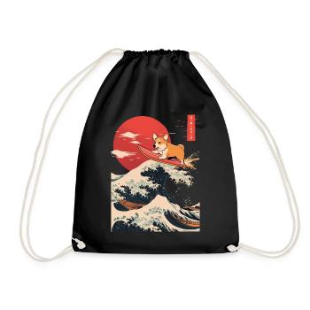 Corgi chien Hund Animal Japonais Surf Plage Vague - Sac de sport léger - noir - Devant