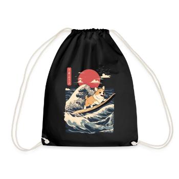 Corgi chien Hund Animal Japonais Surf Plage Vague - Sac de sport léger - noir - Devant