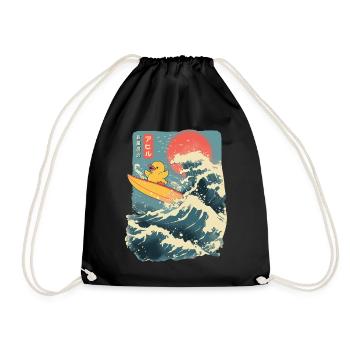 Canard en caoutchouc Animal Japonais Surf Fleur Coucher de soleil - Sac de sport léger - noir - Devant