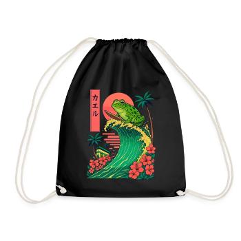 grenouille crapaud animal japonais surf fleur coucher de soleil - Sac de sport léger - noir - Devant