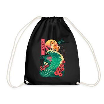 Shiba Inu chien animal japonais surf fleur - Sac de sport léger - noir - Devant