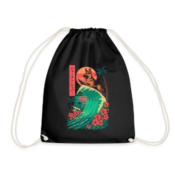 German Shepherd Dog Animal Japanese Surfing Flower - Drawstring Bag - black - Front