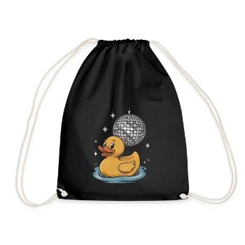 Duck Rubber Duck Animal Bird Disco Ball Party - Drawstring Bag - black - Front