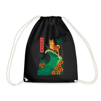 Akita Inu chien animal japonais surf fleur - Sac de sport léger - noir - Devant