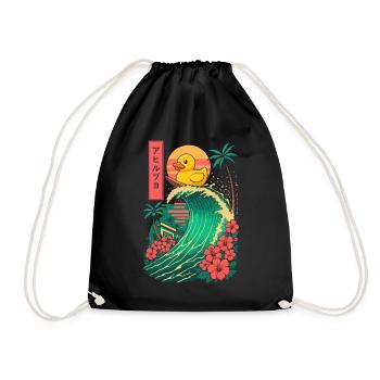 Canard en caoutchouc Animal Japonais Surf Fleur Coucher de soleil - Sac de sport léger - noir - Devant