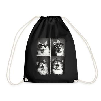 Funny Cute Cat Lover Animal Photobooth Selfie - Drawstring Bag - black - Front