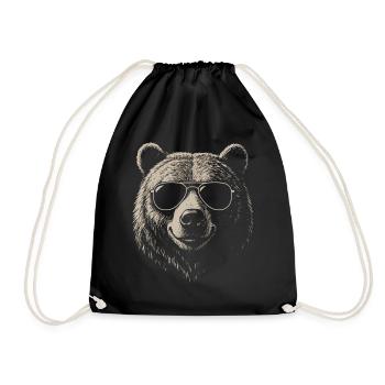 Bear Illustration Sunglasses Cool Vintage - Drawstring Bag - black - Front
