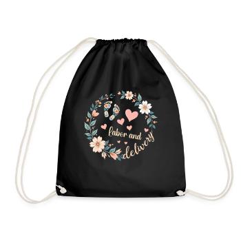 Lustige Arbeit und Entbindung Krankenschwester Damen Retro Blumen - Turnbeutel - Schwarz - Vorne