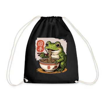 Cartoon Frosch Essen Ramen Bowl Asiatisches Essen - Turnbeutel - Schwarz - Vorne