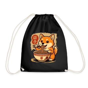 Mignon Shiba Inu Chien Mangeant Des Nouilles Ramen Dessin Animé - Sac de sport léger - noir - Devant