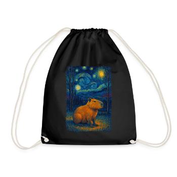 Capybara Starry Night Van Gogh Style Painting - Drawstring Bag - black - Front