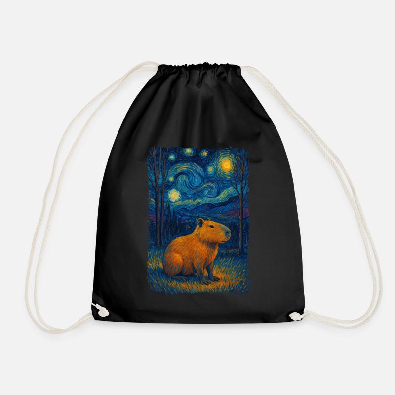 Capybara Sternennacht Van Gogh Stil Gemälde - Turnbeutel - Schwarz
