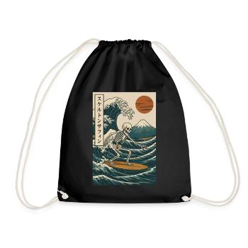 Skelett Surfen Japanische Welle Mt. Fuji Retro Kunst - Turnbeutel - Schwarz - Vorne