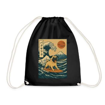 Carlin Chien Amoureux Surf Japonais Vague Mont Fuji Art - Sac de sport léger - noir - Devant