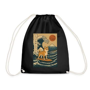 Shiba Inu Hund Surfen Japanische Welle Kunst Berg Fuji - Turnbeutel - Schwarz - Vorne