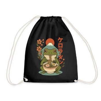 Frosch Esst Ramen Japanischer Mt. Fuji Kirschblüten - Turnbeutel - Schwarz - Vorne