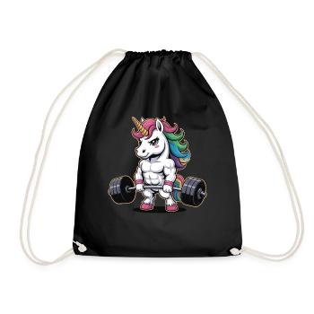 Muskulöses Einhorn Gewichtheben Fitnessstudio Fitness Workout - Turnbeutel - Schwarz - Vorne