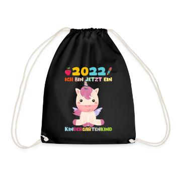 Kindergarten 2022 Ich Komme Einhorn Kita Geschenk - Turnbeutel - Schwarz - Vorne