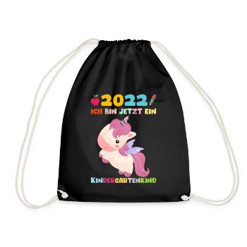 Kindergarten 2022 Ich Komme Einhorn Kita Geschenk - Turnbeutel - Schwarz - Vorne