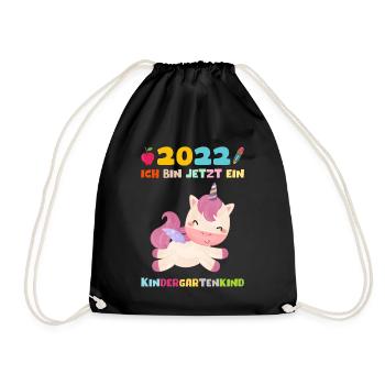 Kindergarten 2022 Ich Komme Einhorn Kita Geschenk - Turnbeutel - Schwarz - Vorne