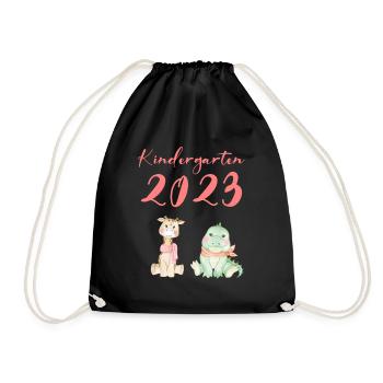 Kindergarten 2023 Süße Tiere Mädchen Jungen Kita - Turnbeutel - Schwarz - Vorne