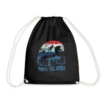 Surf all day - party all night - Surfer - Gift - Drawstring Bag - black - Front