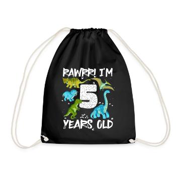 Five years 5th birthday 5 years, dinosaurs - Drawstring Bag - black - Front