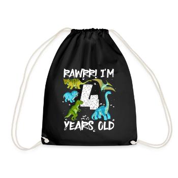Four 4 years 4th birthday 4 years, dinosaur - Drawstring Bag - black - Front