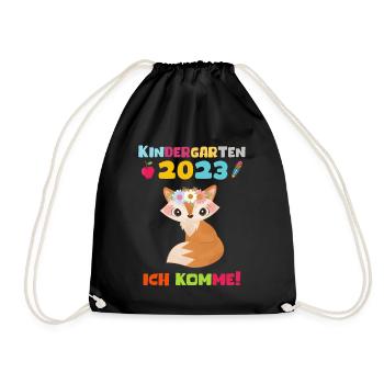 Kindergarten 2023 Ich Komme Mädchen Kita Geschenk - Turnbeutel - Schwarz - Vorne