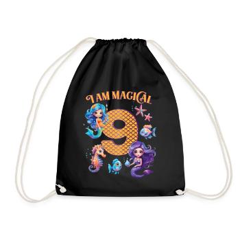 Mermaid Birthday 9 years - Drawstring Bag - black - Front