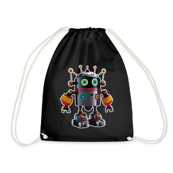 02 Robot Kid Picture Cartoon Funny - Drawstring Bag - black - Front