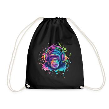 Monkey With Headphones Women's Decoration Men's Gift - Drawstring Bag - black - Front