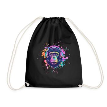 Monkey With Headphones Women's Decoration Men's Gift - Drawstring Bag - black - Front