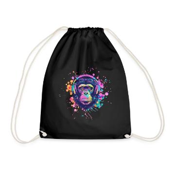 Monkey With Headphones Women's Decoration Men's Gift - Drawstring Bag - black - Front