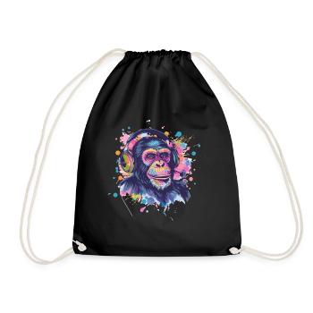 Monkey With Headphones Women's Decoration Men's Gift - Drawstring Bag - black - Front
