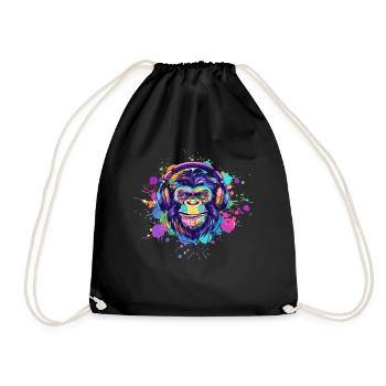 Monkey With Headphones Women's Decoration Men's Gift - Drawstring Bag - black - Front