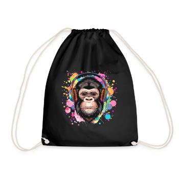 Monkey With Headphones Women's Decoration Men's Gift - Drawstring Bag - black - Front