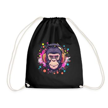 Monkey With Headphones Women's Decoration Men's Gift - Drawstring Bag - black - Front