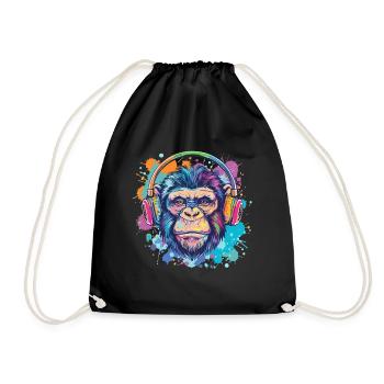 Monkey With Headphones Women's Decoration Men's Gift - Drawstring Bag - black - Front