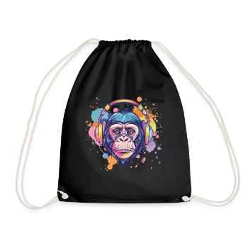 Monkey With Headphones Women's Decoration Men's Gift - Drawstring Bag - black - Front