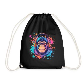 Monkey With Headphones Women's Decoration Men's Gift - Drawstring Bag - black - Front